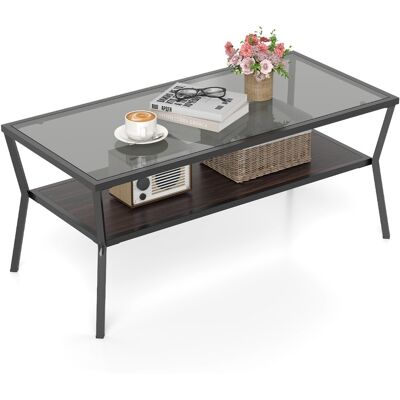 CostwayTable Basse en Verre à 2 Niveaux avec Étagère Table Centrale Rectangulaire avec Plateau en Verre Trempé 106,5 x 50,5 x 46,5 cm Noir - Publicité CostwayTable Basse en Verre à 2 Niveaux avec Étagère Table Centrale Rectangulaire avec Plateau en Verre Trempé 106,5 x 50,5 x 46,5 cm Noir - Publicité