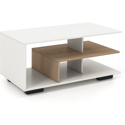 CostwayTable Basse avec Rangement Table Centrale avec Etagère Centrale en L Table Géométrique à 3 Niveaux Naturel et Blanc + Naturel - Publicité CostwayTable Basse avec Rangement Table Centrale avec Etagère Centrale en L Table Géométrique à 3 Niveaux Naturel et Blanc + Naturel - Publicité