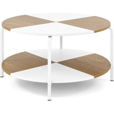 CostwayTable Basse Ronde Table de Centre à 2 Niveaux avec Étagère de Rangement Table de Thé Table d'Appoint en Bois avec Cadre en Métal Blanc - Publicité CostwayTable Basse Ronde Table de Centre à 2 Niveaux avec Étagère de Rangement Table de Thé Table d'Appoint en Bois avec Cadre en Métal Blanc - Publicité