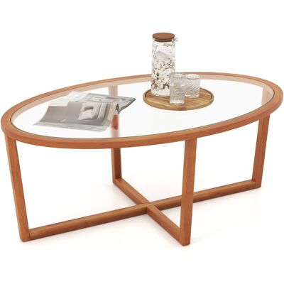 CostwayTable Basse en Verre Trempé Table Centrale de Salon Ovale Moderne avec Base Croisée et Pieds en Bois d'Acacia Marron - Publicité CostwayTable Basse en Verre Trempé Table Centrale de Salon Ovale Moderne avec Base Croisée et Pieds en Bois d'Acacia Marron - Publicité