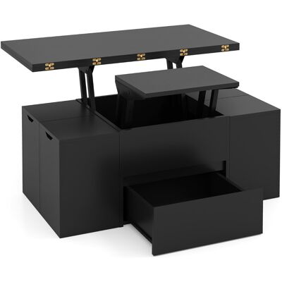 CostwayTable Basse avec Plateau Relevable & 4 Tabourets de Rangement Meuble d Appoint 3 en 1 pour Salon Compartiment Caché pour 4-8 Personnes Noir - Publicité CostwayTable Basse avec Plateau Relevable & 4 Tabourets de Rangement Meuble d Appoint 3 en 1 pour Salon Compartiment Caché pour 4-8 Personnes Noir - Publicité