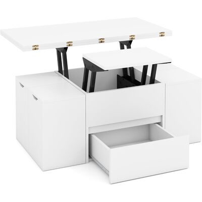 CostwayTable Basse avec Plateau Relevable & 4 Tabourets de Rangement Meuble d Appoint 3 en 1 pour Salon Compartiment Caché pour 4-8 Personnes Blanc - Publicité CostwayTable Basse avec Plateau Relevable & 4 Tabourets de Rangement Meuble d Appoint 3 en 1 pour Salon Compartiment Caché pour 4-8 Personnes Blanc - Publicité