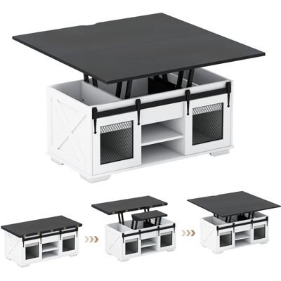 CostwayTable Basse avec Plateau Relevable Table Centrale Style Ferme avec 2 Portes Coulissantes de Grange Étagères Ouvertes Rangement Cachés Noir - Publicité CostwayTable Basse avec Plateau Relevable Table Centrale Style Ferme avec 2 Portes Coulissantes de Grange Étagères Ouvertes Rangement Cachés Noir - Publicité