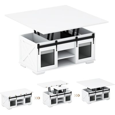 CostwayTable Basse avec Plateau Relevable Table Centrale Style Ferme avec 2 Portes Coulissantes de Grange Étagères Ouvertes Rangement Cachés Blanc - Publicité CostwayTable Basse avec Plateau Relevable Table Centrale Style Ferme avec 2 Portes Coulissantes de Grange Étagères Ouvertes Rangement Cachés Blanc - Publicité