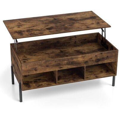 CostwayTable Basse Plateau Relevable avec 3 Compartiments et Rangement Caché Table de Salon à Pied en Métal avec Levage Pneumatique Marron Rustique - Publicité CostwayTable Basse Plateau Relevable avec 3 Compartiments et Rangement Caché Table de Salon à Pied en Métal avec Levage Pneumatique Marron Rustique - Publicité