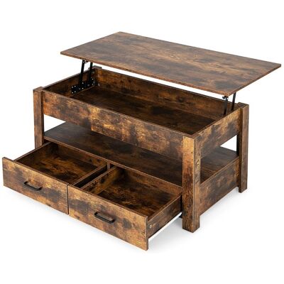 CostwayTable Basse Relevable à 2 Niveaux avec 2 Tiroirs Levage Pneumatique Table de Salon de Style Industriel avec Rangement Caché Brun Rustique - Publicité CostwayTable Basse Relevable à 2 Niveaux avec 2 Tiroirs Levage Pneumatique Table de Salon de Style Industriel avec Rangement Caché Brun Rustique - Publicité
