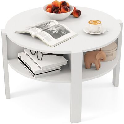 CostwayTable Basse Ronde à 2 Niveaux avec Rangement Table de Cocktail de 74,5cm avec 4 Etagères Table d'Appoint avec Plateau en Faux Bois Blanc - Publicité CostwayTable Basse Ronde à 2 Niveaux avec Rangement Table de Cocktail de 74,5cm avec 4 Etagères Table d'Appoint avec Plateau en Faux Bois Blanc - Publicité