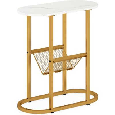 CostwayTable d'Appoint Étroite Table Ovale à 2 Niveaux avec Support pour Magazines Meuble d'Appoint avec Structure Métallique Blanc - Publicité CostwayTable d'Appoint Étroite Table Ovale à 2 Niveaux avec Support pour Magazines Meuble d'Appoint avec Structure Métallique Blanc - Publicité