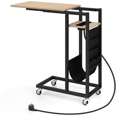 CostwayTable d Appoint en Forme de C avec Station de Charge Table Roulante avec Plateau Rétractable Poche de Rangement Gris - Publicité CostwayTable d Appoint en Forme de C avec Station de Charge Table Roulante avec Plateau Rétractable Poche de Rangement Gris - Publicité