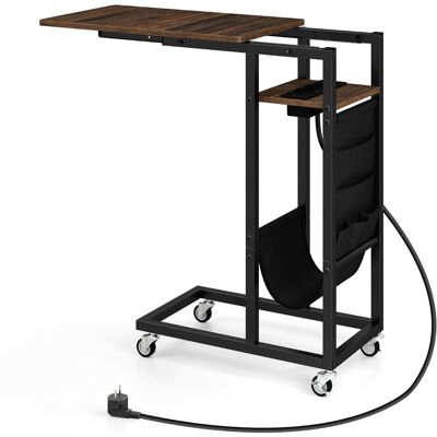 CostwayTable d Appoint en Forme de C avec Station de Charge Table Roulante avec Plateau Rétractable Poche de Rangement Marron Rustique - Publicité CostwayTable d Appoint en Forme de C avec Station de Charge Table Roulante avec Plateau Rétractable Poche de Rangement Marron Rustique - Publicité