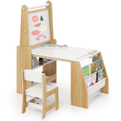 CostwayEnsemble Table et Chaises pour enfants Chevalet Table d'Étude avec Chaise Bureau Poste de Travail Informatique Tableau Naturel - Publicité CostwayEnsemble Table et Chaises pour enfants Chevalet Table d'Étude avec Chaise Bureau Poste de Travail Informatique Tableau Naturel - Publicité