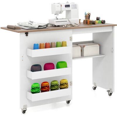CostwayTable de Couture Pliante Station D'artisanat Roulante avec Étagère de Rangement 3 Bacs Cachés Bureau Blanc + Naturel - Publicité CostwayTable de Couture Pliante Station D'artisanat Roulante avec Étagère de Rangement 3 Bacs Cachés Bureau Blanc + Naturel - Publicité