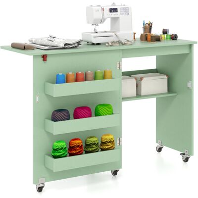 CostwayTable de Couture Pliante Station D'artisanat Roulante avec Étagère de Rangement 3 Bacs Cachés Bureau Vert - Publicité CostwayTable de Couture Pliante Station D'artisanat Roulante avec Étagère de Rangement 3 Bacs Cachés Bureau Vert - Publicité