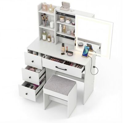 CostwayCoiffeuse avec Miroir & Tabouret Table de Maquillage avec Chaise 4 Tiroirs Étagères de Rangement Miroir à Couleur Luminosité Réglables Blanc - Publicité CostwayCoiffeuse avec Miroir & Tabouret Table de Maquillage avec Chaise 4 Tiroirs Étagères de Rangement Miroir à Couleur Luminosité Réglables Blanc - Publicité