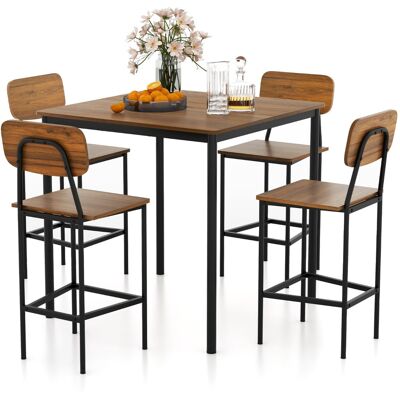 CostwayEnsemble Table et Chaises Salle à Manger pour 4 Personnes Cadre en Métal 4 Chaises de Style Industrielle Marron Rustique - Publicité CostwayEnsemble Table et Chaises Salle à Manger pour 4 Personnes Cadre en Métal 4 Chaises de Style Industrielle Marron Rustique - Publicité
