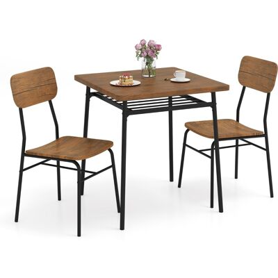 CostwayEnsemble de Table à Manger 3 Pièces Table de Cuisine Carrée avec Rangements et 2 Chaises Cadre en Métal Marron - Publicité CostwayEnsemble de Table à Manger 3 Pièces Table de Cuisine Carrée avec Rangements et 2 Chaises Cadre en Métal Marron - Publicité