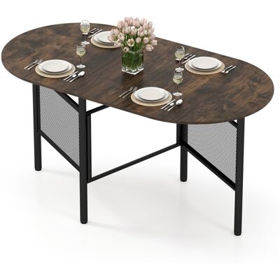 CostwayTable à Manger Pliante 150 cm pour 6-8 Personnes Table de CuisineOvale à Rallonge Rabattable Gain de Place avec Pieds en Métal Brun+Noir - Publicité CostwayTable à Manger Pliante 150 cm pour 6-8 Personnes Table de CuisineOvale à Rallonge Rabattable Gain de Place avec Pieds en Métal Brun+Noir - Publicité