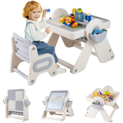 CostwayEnsemble Table et Chaise pour Enfants Multi-activités Chevalet d'Art Pliant avec Plateau Réversible et Porte-Stylos pour 18 Mois+ Gris - Publicité CostwayEnsemble Table et Chaise pour Enfants Multi-activités Chevalet d'Art Pliant avec Plateau Réversible et Porte-Stylos pour 18 Mois+ Gris - Publicité