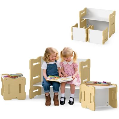 CostwayEnsemble Table et Chaises pour Enfants 3PCS Bureau avec 2 Tabourets et Table d'Activités Coins Arrondis Poignées Intégrées Naturel - Publicité CostwayEnsemble Table et Chaises pour Enfants 3PCS Bureau avec 2 Tabourets et Table d'Activités Coins Arrondis Poignées Intégrées Naturel - Publicité