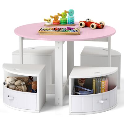 CostwayEnsemble Table et Chaises pour Enfants Table Gigogne Ronde avec 4 Tabourets 4 Tiroirs en Tissu Rose et Blanc - Publicité CostwayEnsemble Table et Chaises pour Enfants Table Gigogne Ronde avec 4 Tabourets 4 Tiroirs en Tissu Rose et Blanc - Publicité