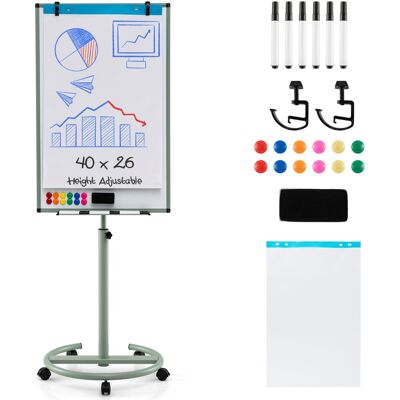 CostwayTableau Blanc Magnétique Mobile 100x65cm Tableau Effaçable à Sec Roulant Hauteur Réglable Support Rond Stable Vert - Publicité CostwayTableau Blanc Magnétique Mobile 100x65cm Tableau Effaçable à Sec Roulant Hauteur Réglable Support Rond Stable Vert - Publicité