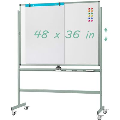 CostwayTableau Blanc Magnétique Double Face sur Pied Réversible à 360° 120 x 90 CM avec Roulettes et Structure en Aluminium Vert - Publicité CostwayTableau Blanc Magnétique Double Face sur Pied Réversible à 360° 120 x 90 CM avec Roulettes et Structure en Aluminium Vert - Publicité