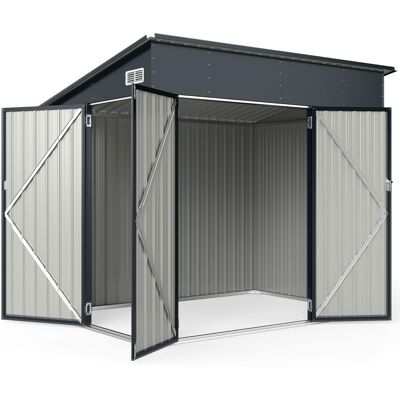 Costway235 x 174 cm Abri de Stockage Verrouillable à Triple Porte avec Toit en Pente Rangement en Acier Galvanisé pour Outils et Vélos Gris Foncé - Publicité Costway235 x 174 cm Abri de Stockage Verrouillable à Triple Porte avec Toit en Pente Rangement en Acier Galvanisé pour Outils et Vélos Gris Foncé - Publicité