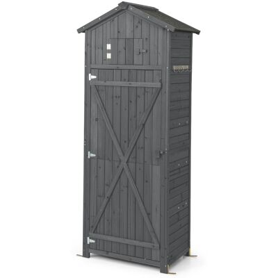 CostwayArmoire de Jardin en Bois Imperméable avec Toit Abri de Jardin avec Table Pliable Étagères et 8 Crochets 75x50x180,5CM Gris - Publicité CostwayArmoire de Jardin en Bois Imperméable avec Toit Abri de Jardin avec Table Pliable Étagères et 8 Crochets 75x50x180,5CM Gris - Publicité