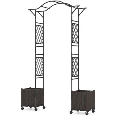 Costway208 x 250cm Treillis d'Arche de Jardin avec 2 Jardinières Auto-irriguantes Roues Pergola en Métal Revêtu de PE Antirouille Noir - Publicité Costway208 x 250cm Treillis d'Arche de Jardin avec 2 Jardinières Auto-irriguantes Roues Pergola en Métal Revêtu de PE Antirouille Noir - Publicité