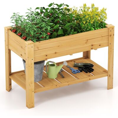Jardinière surélevée en bois avec étagère et drainage - Contenant pour jardin - Publicité Jardinière surélevée en bois avec étagère et drainage - Contenant pour jardin - Publicité