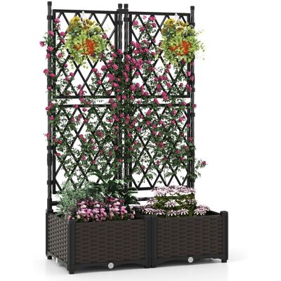 CostwayJardinière avec Treillis sur Pied Double Bac à Fleur Auto-arrosage en Rotin PP avec Maille Diamant Trou de Drainage Lit de Jardin Noir - Publicité CostwayJardinière avec Treillis sur Pied Double Bac à Fleur Auto-arrosage en Rotin PP avec Maille Diamant Trou de Drainage Lit de Jardin Noir - Publicité