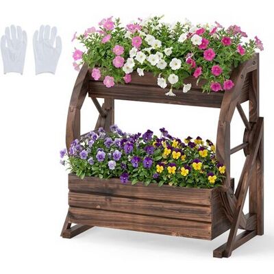 CostwayJardinière Surélevée à 2 Niveaux Bac à Plantes en Bois en Forme de Wagon avec Trous de Drainage et Demi-Roues Lit de Jardin 56 x 33 x 56,5cm - Publicité CostwayJardinière Surélevée à 2 Niveaux Bac à Plantes en Bois en Forme de Wagon avec Trous de Drainage et Demi-Roues Lit de Jardin 56 x 33 x 56,5cm - Publicité