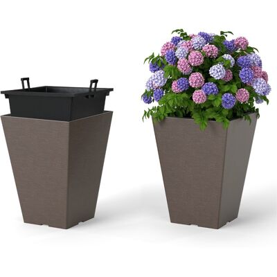 CostwayLot de 2 Jardinières Carrées en Forme de Cône 35CM avec Système d'Auto-Arrosage Pots de Fleurs avec Seau Intérieur Amovible Marron - Publicité CostwayLot de 2 Jardinières Carrées en Forme de Cône 35CM avec Système d'Auto-Arrosage Pots de Fleurs avec Seau Intérieur Amovible Marron - Publicité