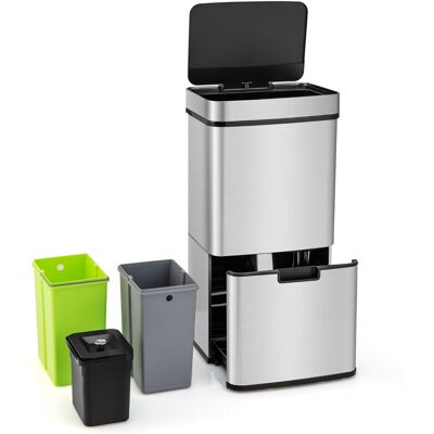CostwayPoubelle à Détecteur de Mouvement en Acier Inoxydable 72 L Poubelle de Cuisine et 2 Bacs de Recyclage Amovibles Sans Contact Anti-empreintes - Publicité CostwayPoubelle à Détecteur de Mouvement en Acier Inoxydable 72 L Poubelle de Cuisine et 2 Bacs de Recyclage Amovibles Sans Contact Anti-empreintes - Publicité