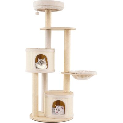 CostwayArbre à Chat de 152 CM Tour en Bois pour Chatons avec Griffoirs en Sisal & Tapis 2 Condos Perchoir Hamac Jouet Suspendu Coussin Naturel - Publicité CostwayArbre à Chat de 152 CM Tour en Bois pour Chatons avec Griffoirs en Sisal & Tapis 2 Condos Perchoir Hamac Jouet Suspendu Coussin Naturel - Publicité