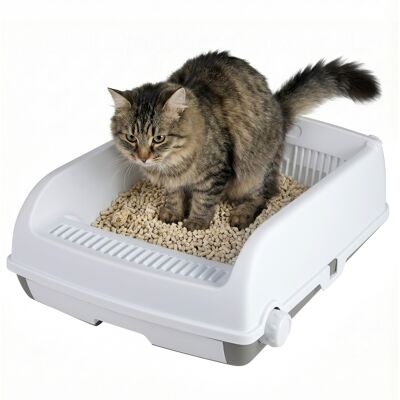 CostwayBac à Litière pour Chat Semi-Automatique à Ouverture Maison de Toilettes avec Tiroir Coulissant Pelle Intégrée pour Jusqu à 10 kg Blanc - Publicité CostwayBac à Litière pour Chat Semi-Automatique à Ouverture Maison de Toilettes avec Tiroir Coulissant Pelle Intégrée pour Jusqu à 10 kg Blanc - Publicité