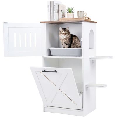 CostwayMaison de Toilette Chat en Bois avec Armoire de Rangement Rabattable 2 Tapis à Griffer en Sisal 2 Plateformes de Saut 84 x 45 x 115cm Blanc - Publicité CostwayMaison de Toilette Chat en Bois avec Armoire de Rangement Rabattable 2 Tapis à Griffer en Sisal 2 Plateformes de Saut 84 x 45 x 115cm Blanc - Publicité