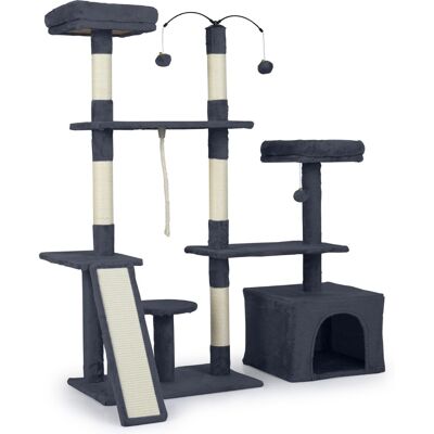 CostwayArbre à Chat 136cm Maison de Jeu avec Poteaux à Griffer en Sisal Rampe 2 Perchoirs Rembourrés Grand Condo Balles Suspendues Gris Foncé - Publicité CostwayArbre à Chat 136cm Maison de Jeu avec Poteaux à Griffer en Sisal Rampe 2 Perchoirs Rembourrés Grand Condo Balles Suspendues Gris Foncé - Publicité