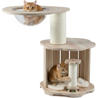 CostwayArbre à Chat en Bois Tour pour Chaton à 3 Niveaux avec Condo Capsule Spatiale Poteaux à Griffer Piste à Billes en Bois Interactive Naturel - Publicité CostwayArbre à Chat en Bois Tour pour Chaton à 3 Niveaux avec Condo Capsule Spatiale Poteaux à Griffer Piste à Billes en Bois Interactive Naturel - Publicité