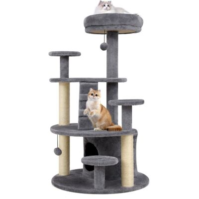 CostwayArbre à Chat Multi-Niveaux avec Condo Perchoir Rembourré Poteaux à Gratter Boule en Peluche Suspendue Plates-formes de Saut Gris - Publicité CostwayArbre à Chat Multi-Niveaux avec Condo Perchoir Rembourré Poteaux à Gratter Boule en Peluche Suspendue Plates-formes de Saut Gris - Publicité