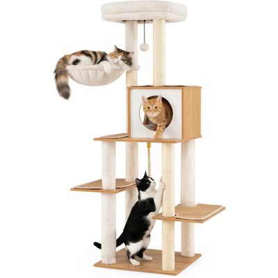 CostwayArbre à Chat Moderne de 148 cm d'Intérieur avec Poteaux à Gratter en Sisal Condo Large Perchoir Panier Jouet Tapis Coussins Lavables Naturel - Publicité CostwayArbre à Chat Moderne de 148 cm d'Intérieur avec Poteaux à Gratter en Sisal Condo Large Perchoir Panier Jouet Tapis Coussins Lavables Naturel - Publicité