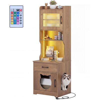 CostwayEnceinte pour Bac à Litière pour Chat avec Éclairage LED Ajustable Meuble Caché Toilettes de 152 cm de Hauteur avec Étagères Naturel - Publicité CostwayEnceinte pour Bac à Litière pour Chat avec Éclairage LED Ajustable Meuble Caché Toilettes de 152 cm de Hauteur avec Étagères Naturel - Publicité