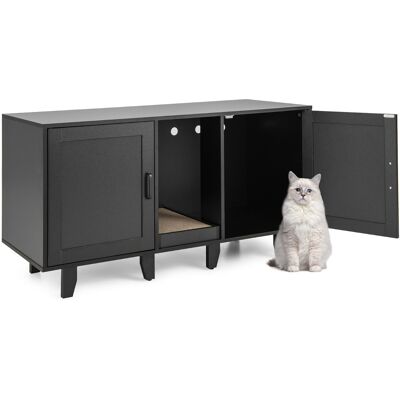CostwayMaison de Toilette pour Chat 2 Portes Planche à Gratter Amovible Meuble Bac à Litière pour Chat 2 Compartiments Noir - Publicité CostwayMaison de Toilette pour Chat 2 Portes Planche à Gratter Amovible Meuble Bac à Litière pour Chat 2 Compartiments Noir - Publicité