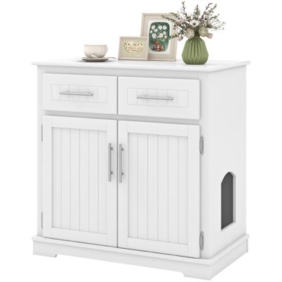 CostwayMeuble pour Bac à Litière pour Chat Armoire Latérale pour Chat 2 Tiroirs Portes Doubles Dispositifs Anti-basculement Blanc - Publicité CostwayMeuble pour Bac à Litière pour Chat Armoire Latérale pour Chat 2 Tiroirs Portes Doubles Dispositifs Anti-basculement Blanc - Publicité