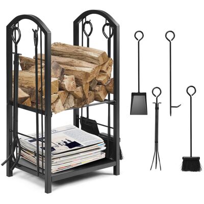 CostwayPorte-bûches avec Accessoires de Cheminée 4 Pcs Support à Bois avec Tisonnier Pince Brosse et Pelle Étagère à Bois Serviteur Noir - Publicité CostwayPorte-bûches avec Accessoires de Cheminée 4 Pcs Support à Bois avec Tisonnier Pince Brosse et Pelle Étagère à Bois Serviteur Noir - Publicité