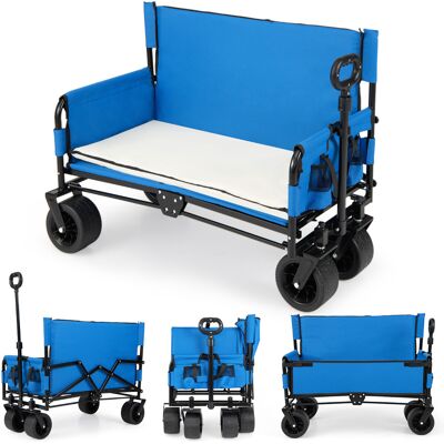 CostwayChariot de Plage Pliable Banc 2-en-1 Chariot de Transport avec Poignée Ajustable Poussée/tirée Coussins Doux et Roues Tout-terrain Bleu - Publicité CostwayChariot de Plage Pliable Banc 2-en-1 Chariot de Transport avec Poignée Ajustable Poussée/tirée Coussins Doux et Roues Tout-terrain Bleu - Publicité