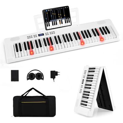 CostwayPiano Enfants Pliable à 61 Touches Clavier Électronique Pleine Taille avec Fonction Midi & Split Casque & Pédale de Sustain Piano Blanc - Publicité CostwayPiano Enfants Pliable à 61 Touches Clavier Électronique Pleine Taille avec Fonction Midi & Split Casque & Pédale de Sustain Piano Blanc - Publicité