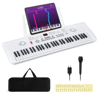 CostwayPiano Electronique à 61 Touches pour Débutants Piano Numérique Portable Electrique avec Pupitre Microphone Sac de Transport Blanc - Publicité CostwayPiano Electronique à 61 Touches pour Débutants Piano Numérique Portable Electrique avec Pupitre Microphone Sac de Transport Blanc - Publicité