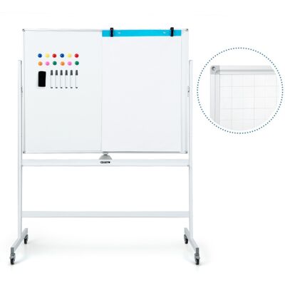 CostwayTableau Blanc Mobile Magnétique Double Face Quadrillé, 120x90cm Tableau Réversible Effaçable à Sec 2 Hauteurs Réglables 12 Aimants 6 Stylos Blanc - Publicité CostwayTableau Blanc Mobile Magnétique Double Face Quadrillé, 120x90cm Tableau Réversible Effaçable à Sec 2 Hauteurs Réglables 12 Aimants 6 Stylos Blanc - Publicité