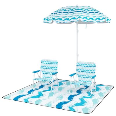 CostwayEnsemble de Plage 4 Pièces avec Parasol 2 Chaises Pliables et Tapis de Pique-nique avec Mécanisme d'inclinaison Sac de Transport Bleu - Publicité CostwayEnsemble de Plage 4 Pièces avec Parasol 2 Chaises Pliables et Tapis de Pique-nique avec Mécanisme d'inclinaison Sac de Transport Bleu - Publicité
